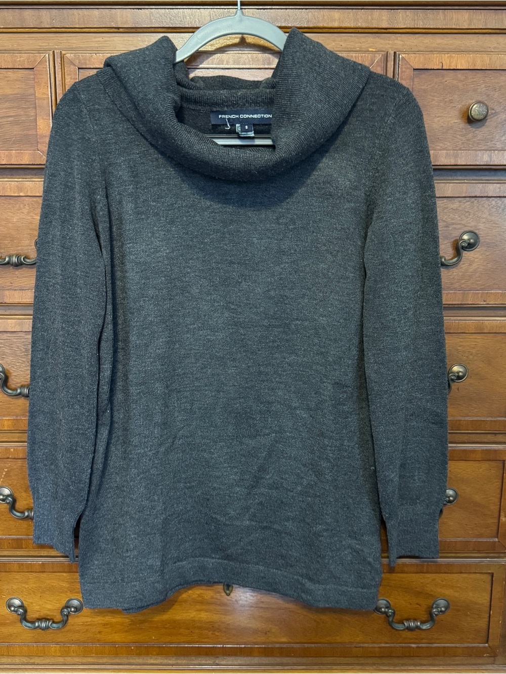 French Connection Charcoal Cowl Neck Tunic Sweater Small Minimalist Slouchy